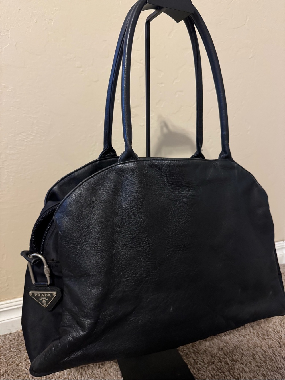 Prada Black Leather Shoulder tote Bag